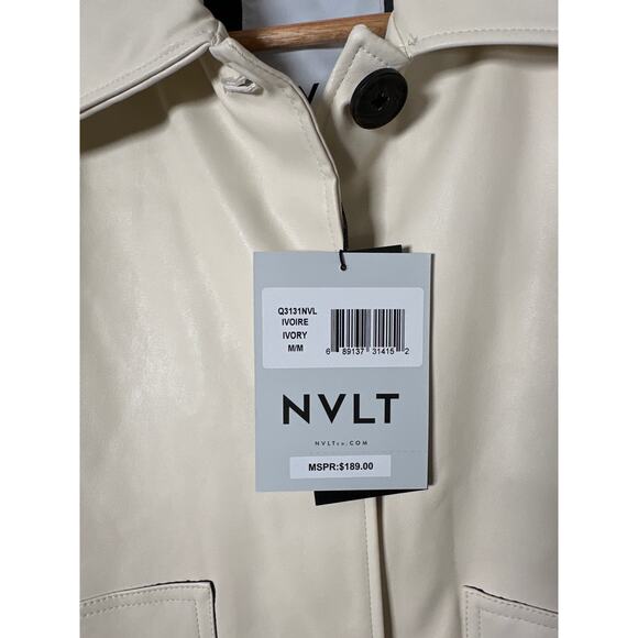 NVLT NEW Women’s Vegan Leather Collared Trucker Jacket Size M Ivory/Cream - Picture 8 of 12